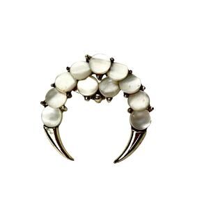 Vintage Crescent Brooch Pin Mother of Pearl Retro Glam Classic Chic Gold Tone